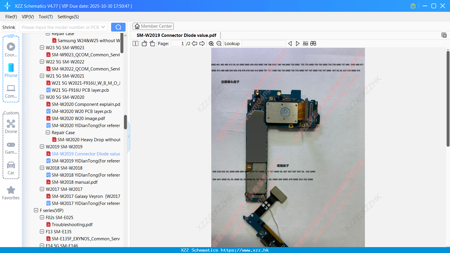 Samsung SM-W2019 Connector Diode Value